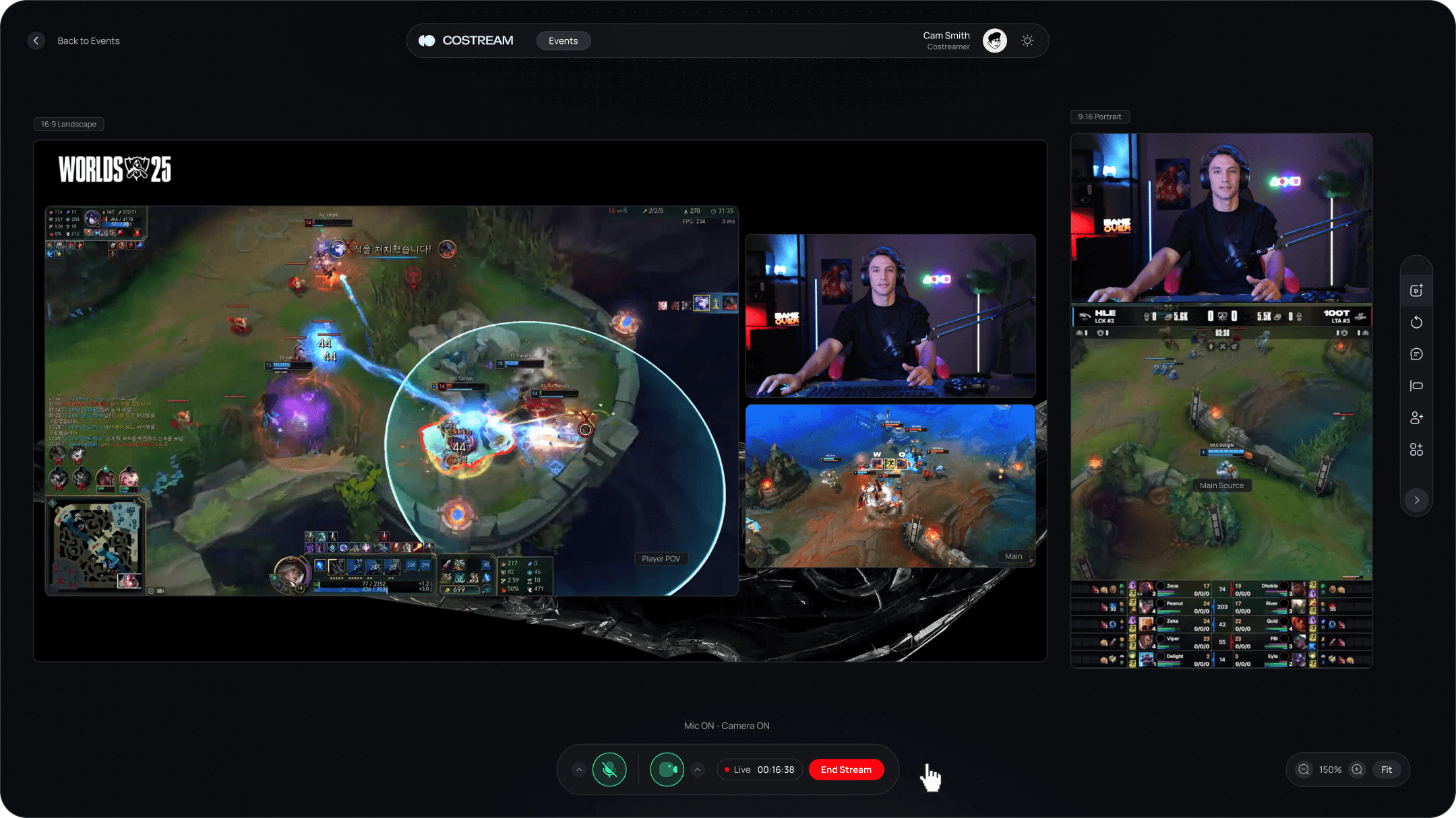 Gaming costream with webcam and chat integration