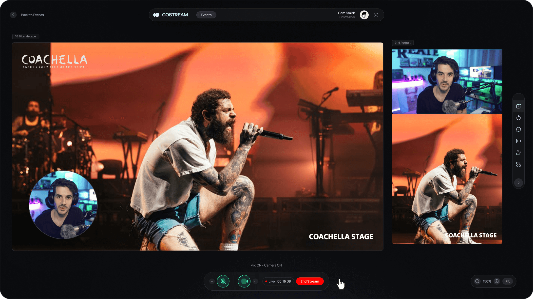 Live music event costream with audience overlay