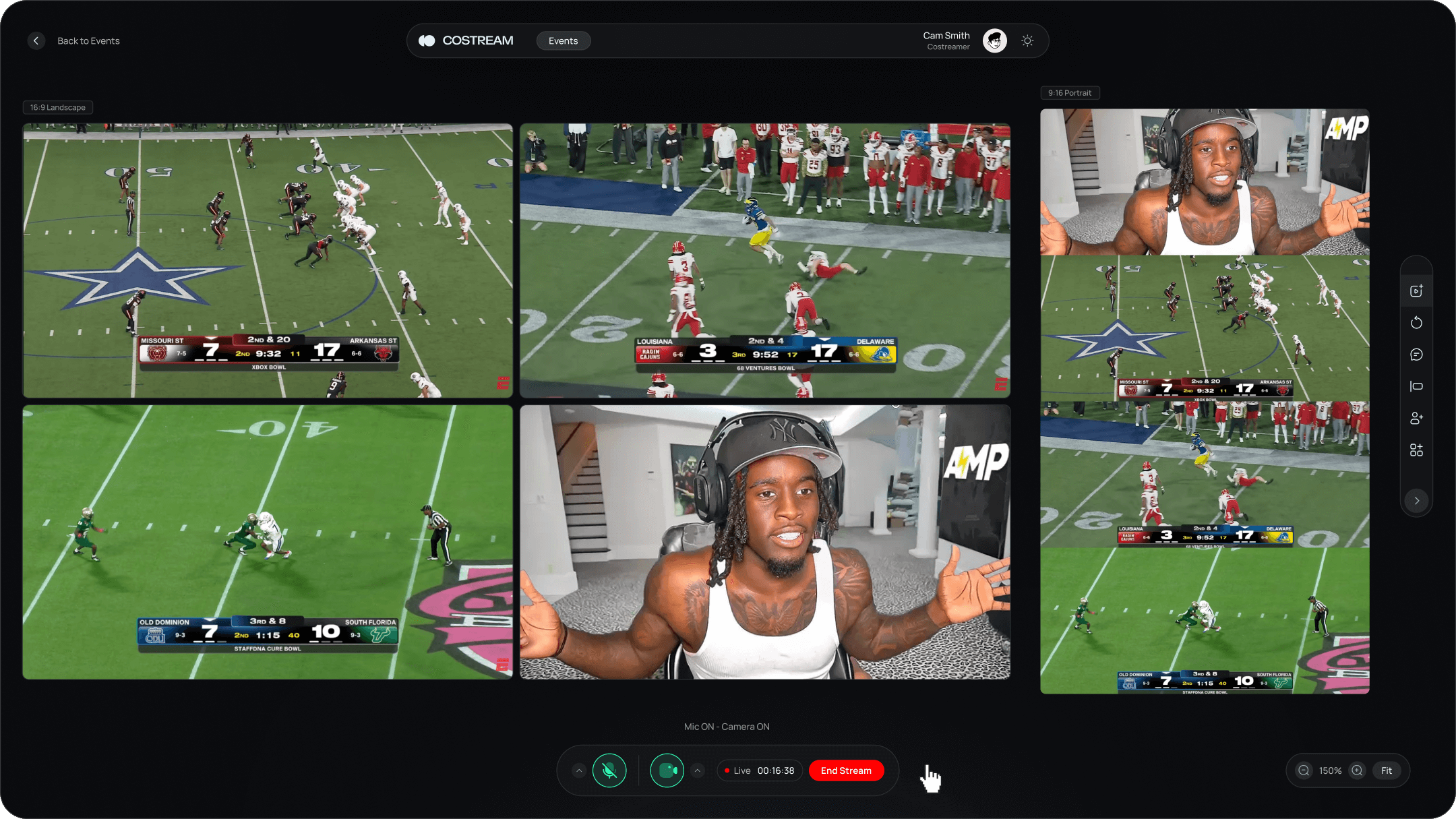 Multi-platform sports broadcast with viewer counter